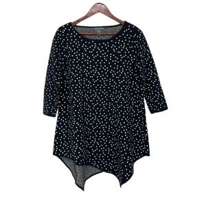 Chelsea & Theodore Asymmetric Black Sweater With Metallic Gold Dots Size Medium